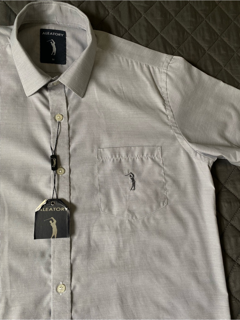 Men’s Preppy, Short-Sleeve, Collar Button-Down, Golf Shirt, Light Grey SZ Med
